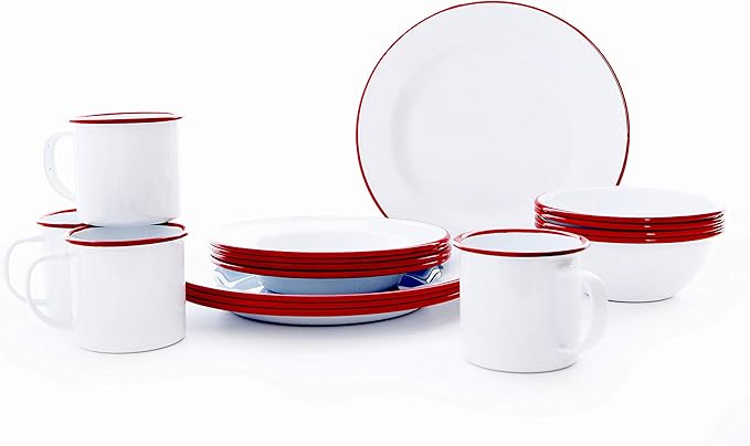 Enamelware Starter Set 16 piece Vintage White/Red