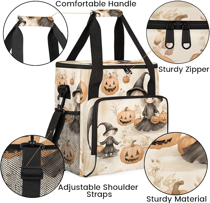 Pumpkin Halloween Witch Coffee Maker Carrying Bag Travel Storage Bag Compatible with K-Mini or K-Mini Plus Single Serve Coffee Brewer Carrying Case with Multiple Pockets &amp Shoulder Strap