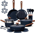 CAROTE 21pcs Cookware Set Nonstick Pots and Pans Set Ceramic Cookware Set Induction Cookware Non toxic Healthy Non Stick Kitchen Cooking Set PFAS PTFE Free Blue