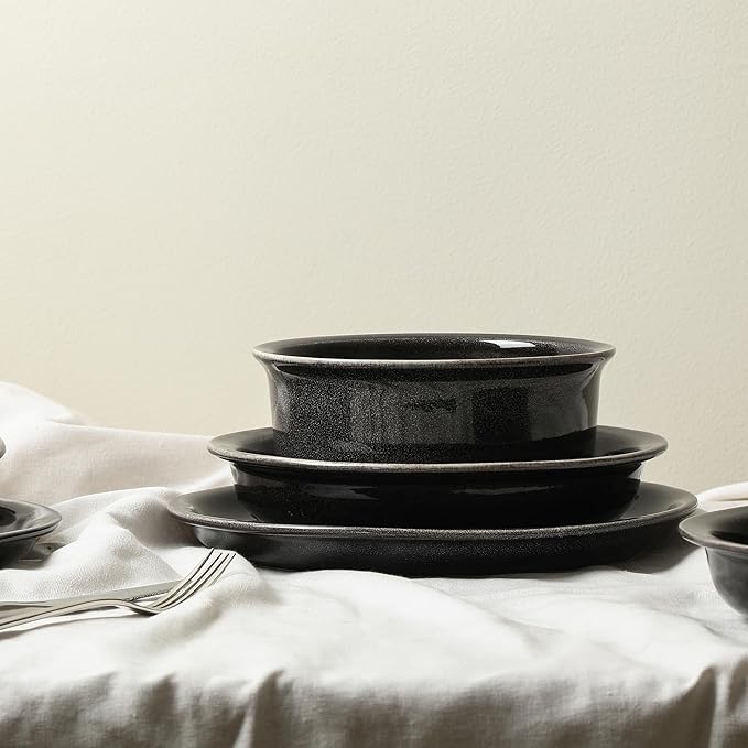 Stone Lain Slate 24-Piece Dinnerware Set Stoneware Plates and Bowls Set Dishwasher and Microwave Safe Dish Set for 8 Black
