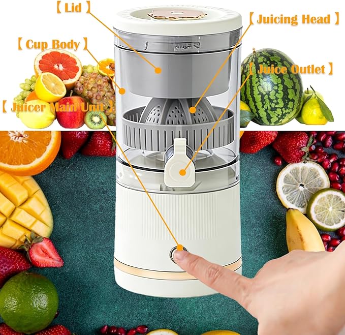 Portable Juicer Blender Electric Fruit Juicer with 4.3in Wide Mouth 90% High Juice Yield Electric Fruit Juicers600ml Rechargeable for Travel &amp Office(White)