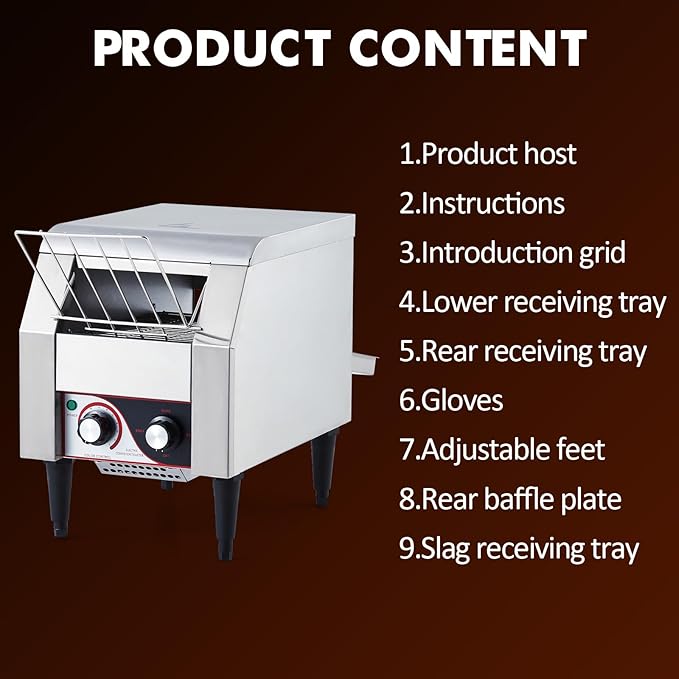 GarveeHome Commercial Toaster Conveyor 150 Slices/H Heavy Duty Industrial Conveyor Toaster Stainless Steel Electric Oven with Dual Heating Tube 7-speed Adjustments for Croissant Bakery Cafe Bagel