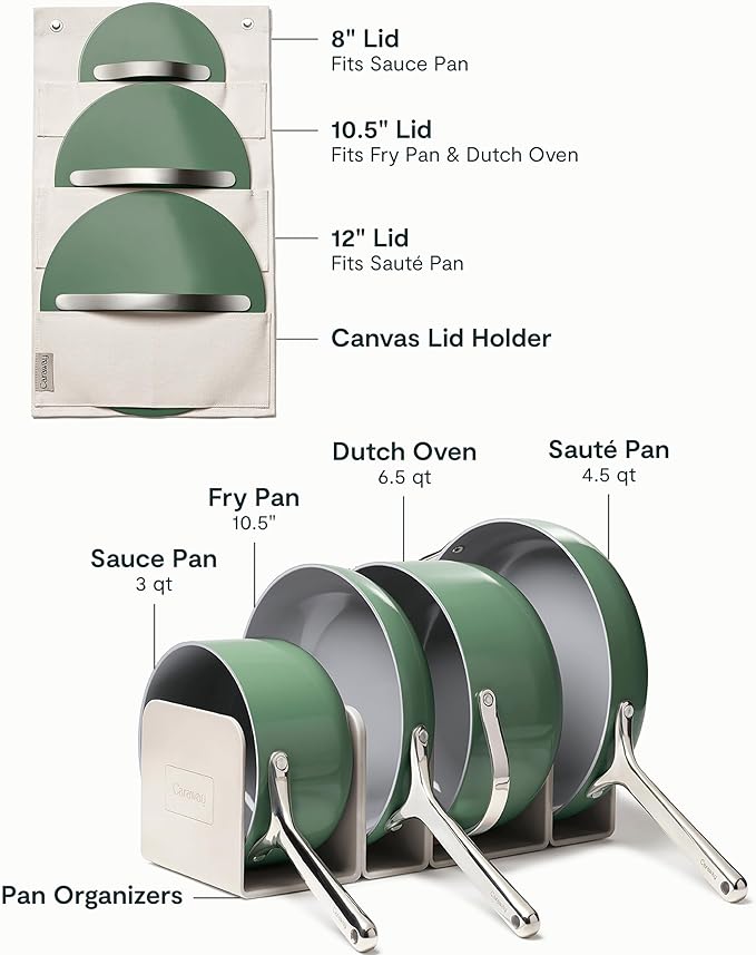 Caraway 23-Piece Nonstick Ceramic Cookware &amp Bakeware Set – Pots Frying Pans Lids Baking Sheets Pans Cooling Rack &amp Storage – Oven Safe Non-Toxic – Compatible with All Stovetops - Sage