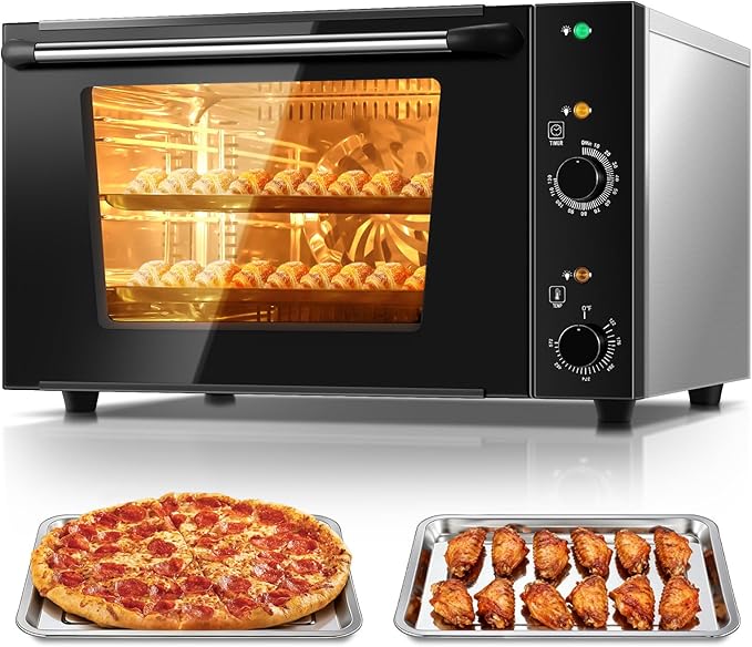 Commercial Convection Oven FOHERE 50 Qt Large Capacity Electric Convection Oven with 2 Baking Trays for Restaurants Cafes &amp Food Industry 2400W High Power120-Min Timer &amp 122-572℉ Temp Cont