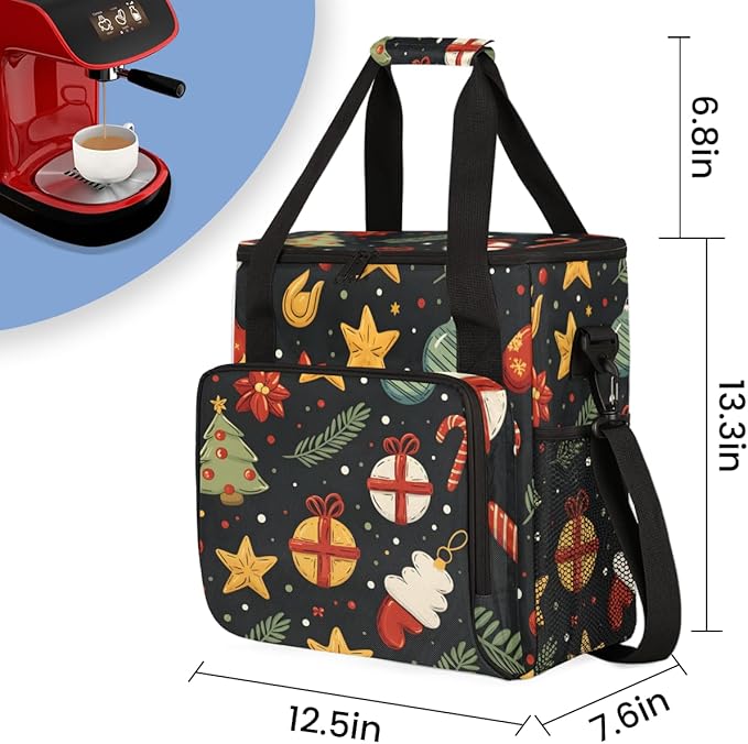 Christmas Festivals Coffee Maker Carrying Bag Gothic Tree Travel Storage Bag Compatible with K-Mini or K-Mini Plus Single Serve Coffee Brewer Carrying Case with Multiple Pockets &amp Shoulder Strap