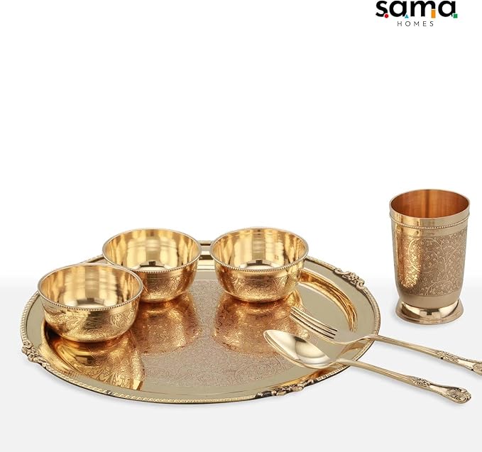 7 Pieces Brass Etched Dinner Set