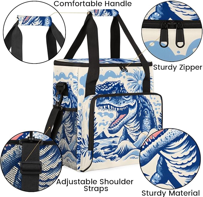 Dinosaur Coffee Maker Carrying Bag Sea Water Portable Travel Storage Tote Bag Compatible with K-Mini or K-Mini Plus Single Serve Coffee Brewer Carrying Case with Multiple Pockets &amp Shoulder Stra
