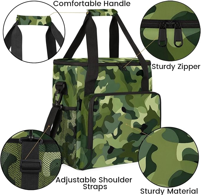 Green Camo Coffee Maker Travel Bag for Keurig K-Mini/K-Mini Plus Insulated Waterproof Tote with Pockets for K-Cup Portable Single-Serve Brewer Case