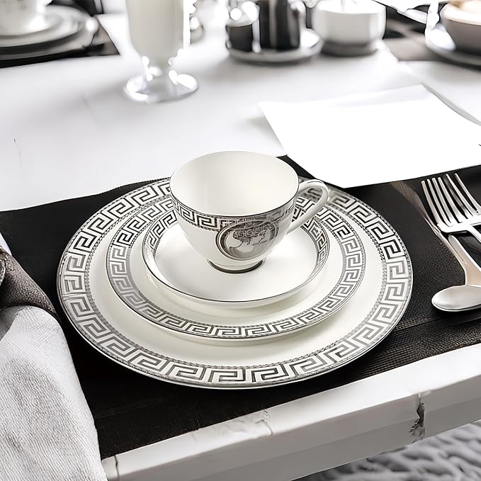 European Style Dinnerware Set Service for 2 Bone China Dinnerware Sets Unbreakable Porcelain Dinner Sets Coffee Cup and Saucer Tableware Set Steak Dinner Plates Dish Set (8Pcs)