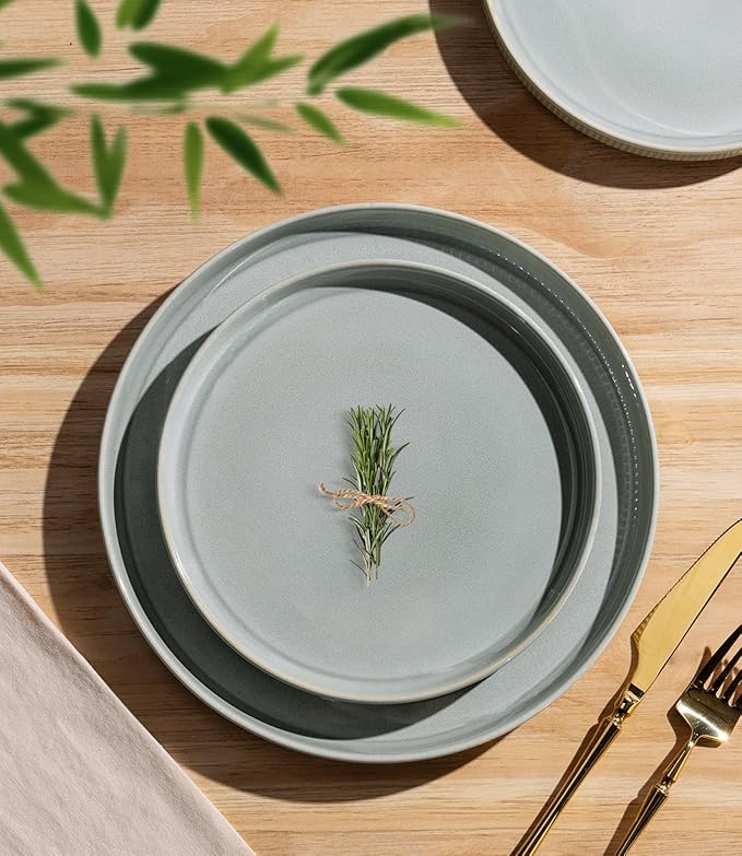 TheTerra Ceramic Dinnerware Sets for 6 18 Pieces Porcelain Lightweight Plates and Bowls Sets Scratch Resistant Dish Set Oven &amp Microwave &amp Dishwasher Safe Desert Sage