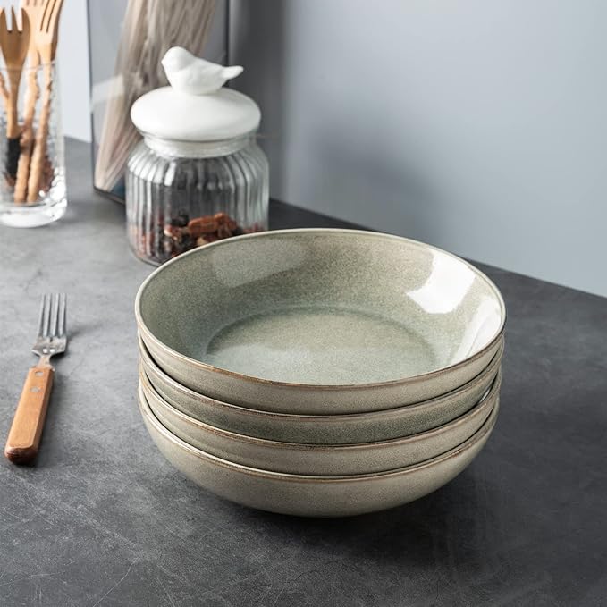 AmorArc Ceramic Dinnerware Sets with Pasta Bowl Handmade Reactive Glaze Plates and Bowls SetsHighly Chip and Crack Resistant | Dishwasher &amp Microwave Safe Dishes Set Service for 4 (16pc)