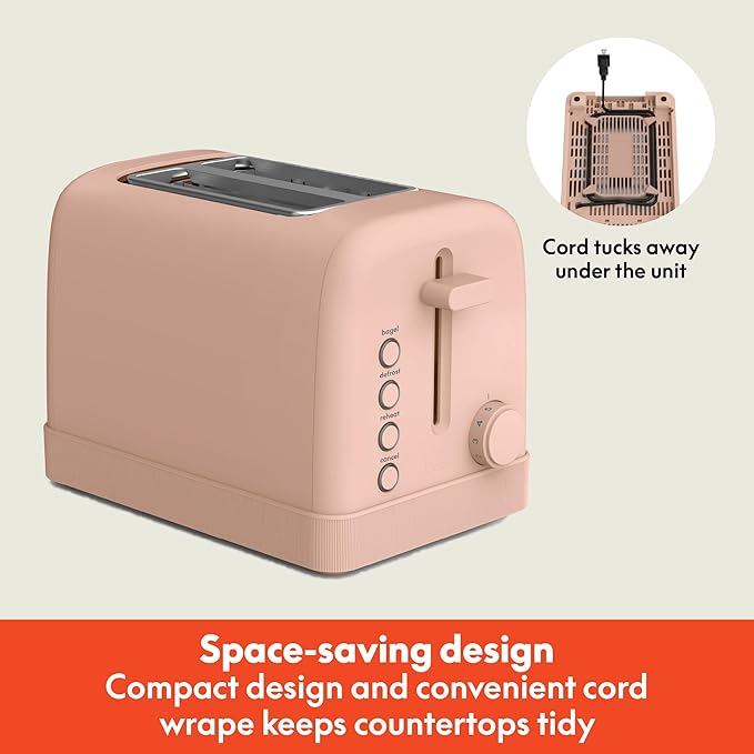 bella 2 Slice Toaster 6 Setting Shade Control w Reheat Cancel Bagel &amp Defrost Buttons Removable Crumb Tray Anti Jam &amp Auto Shutoff Auto Centering Guides &amp Cord Wrap 900 Watt Blosso
