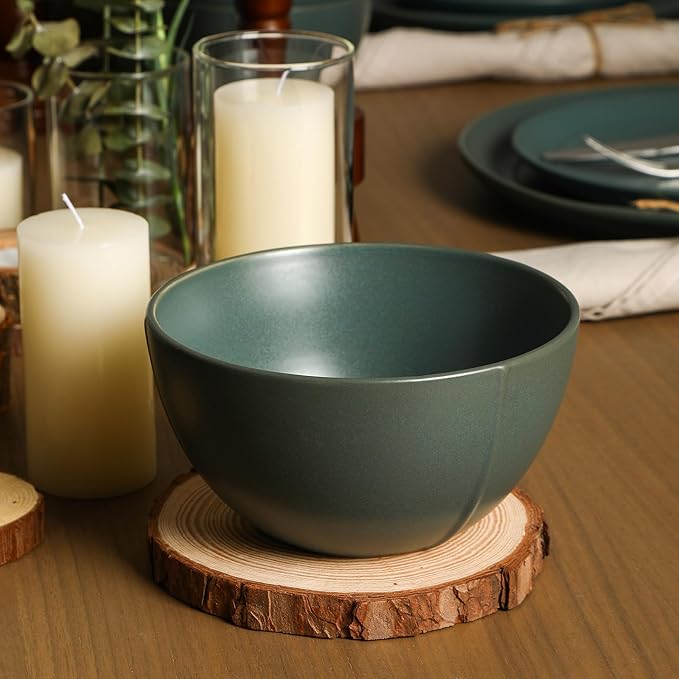 Stone Lain Infinity 24-Piece Dinnerware Set Stoneware Plates and Bowls Set Dishwasher and Microwave Safe Dish Set for 8 Green