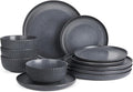 Famiware Starlight Plates and Bowls Dishes Set of 4 (12 Pieces) Ribbed Textured Stoneware Dinnerware Sets- Dishwasher &amp Microwave Safe Chip Resistant Matte Midnight Grey