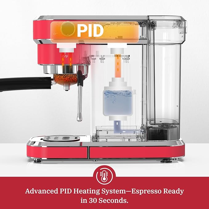 Espresso Machine 20 Bar Professional Espresso Maker with Milk Frother Steam Wand Compact Coffee Machine with Removable Water Tank for Cappuccino Latte Gift for Dad or Mom Stainless Steel Red