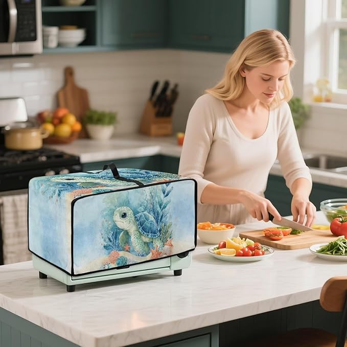 Toaster Cover Sea Turtle Starfish Printed Bread Maker Machine Covers Heavy Duty Microwave Toaster Oven Dust Cover for Kitchen Counter Kitchen Small Appliance Cover S