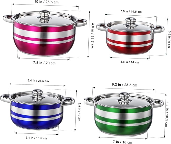 TEHAUX 4pcs Stainless Steel Induction Cookware Set with Antiscald Handles Multipurpose Kitchen Pots for Pasta Soup Compatible with Gas Electric Stoves Stock Pots