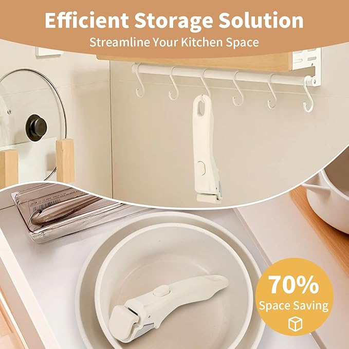 Removable Handle Ivory White Detachable Handle for Pots and Pans Universal Cookware Handles Compatible with Thin Edge Cookware 2 Pack