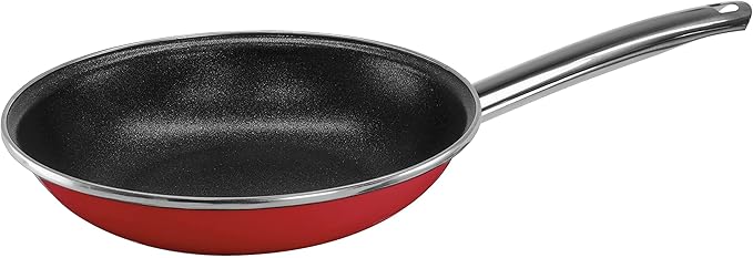 VITA 4-Piece Skillet Set with Lids Enamel on Steel Red Dishwasher &amp Oven Safe up to 350? Quick &amp Even Heat Distribution Non Stick Scratch Resistant High Gloss