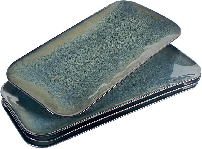 Serving Platters Set of 4 Rectangular Serving Plates Serving Trays for Entertaining Party MicrowaveOvenDishwasher SafeKitchen Dinnerware Blue reactive glaze 12.7 Inch