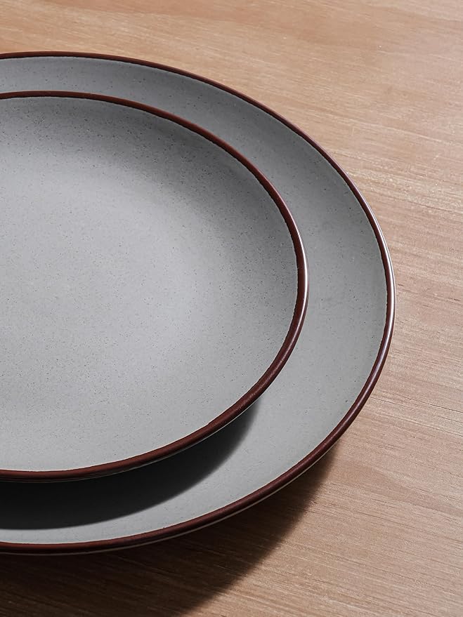 Famiware Venus Dinnerware Sets and Mercury Pasta Bowls Set and Mercury Coffee Mugs Set of 4 20 Pieces Plates and Bowls Sets Microwave and Dishwasher Safe Dark Grey