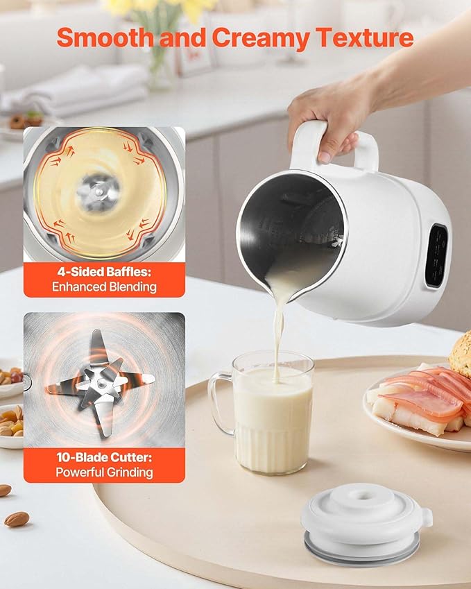 8-in-1 Nut Milk Maker 34oz Soy Milk Machine - Oat Almond Rice Milk Smoothie Juice Boil Water Self-Clean 12-Hour Delay Quiet Operation
