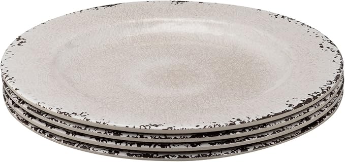 Supreme Housewares 12-Piece Melamine Dinnerware Set Includes Dinner Plates Salad Plates Bowls Service for 4. (Crackle Cream)