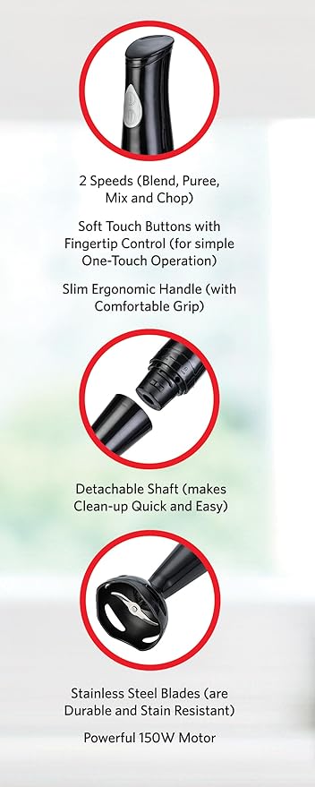 EUROSTAR EH400B 2-Speed Immersion Hand Blender with Detachable Shaft Black