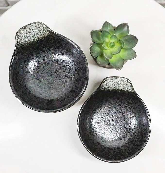 Ebros Gift Artistic Charcoal Grey Tone Hakumu Porcelain Collection Dinnerware Serveware Kitchenware Set Asian Japanese Restaurant Supply (Pack Of 5 Small Ponzu Sauce Miso Soup Bowls With Handle 5oz)