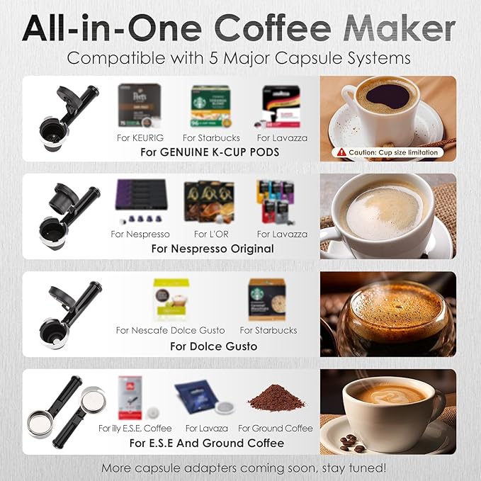 20-Bar Espresso Machine &amp Coffee Machine – Compatible with Nespresso Keurig K Cup – Hot &amp Cold Brew Milk Frother Stainless Steel – 10 oz Espresso Cup - Latte Machine &amp Cappuccino Machin