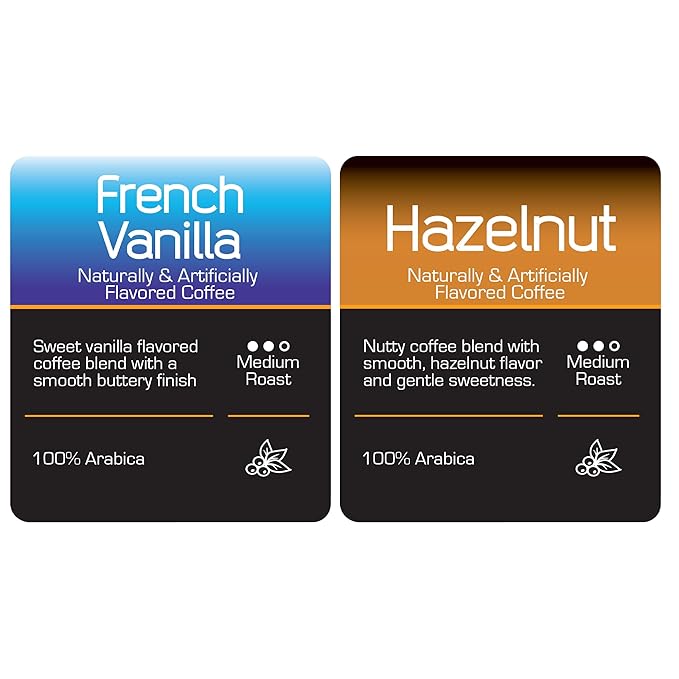 Roast Ridge Single Serve Coffee Pods for Keurig K-Cup Brewers Variety Pack Medium Roast 100 Count (50 each: French Vanilla Hazelnut)