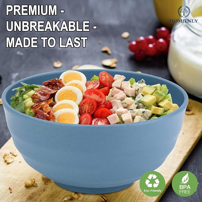 Homienly Plates and Bowls Sets of 8-24PCS Wheat Straw Dinnerware Set Serving Bowls Dinner Plate Microwave safe Cups for Kitchen (Blue)