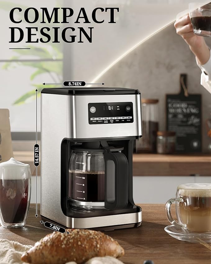 Kismile Coffee Maker 14-Cup Programmable Drip Coffee Makers Machines with Timer Keep Hot Plate &amp Reusable Filter Self-Cleaning Auto Pause Stainless Steel