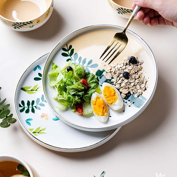 Dinner Plates Creative Kitchen Dinnerware Set 4-Piece Ceramic Dinner Plate Sets Plate Bowl Mug Service for 1 Personality Household Dishes Set Kitchen Dinnerware Dingzhebo2022