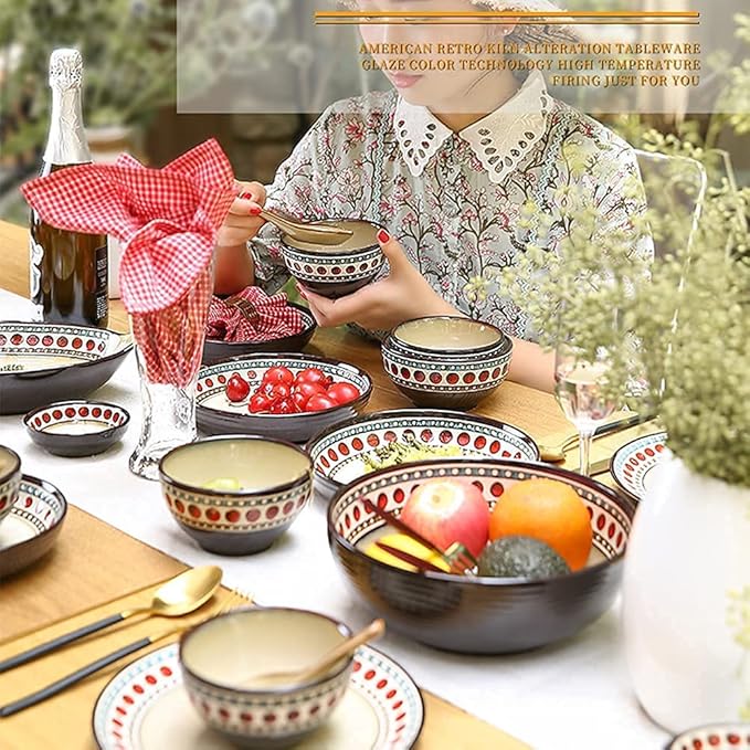 Elegant Dinnerware Set Dinner Plates Bowls Set 11 Pcs Dinnerware Sets American Style Retro Porcelain Tableware Set with Plates and Bowls Ceramic Dinner Set for Kitchen