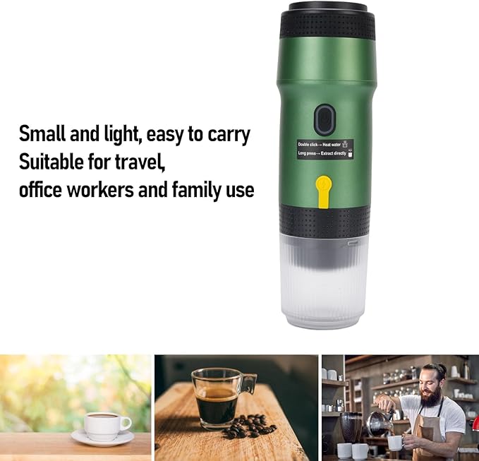 Portable Coffee Maker 304 Stainless Steel USB Travel Coffee Machine with Built in 7500mAh Battery for Camping Hiking Office Home (Green)