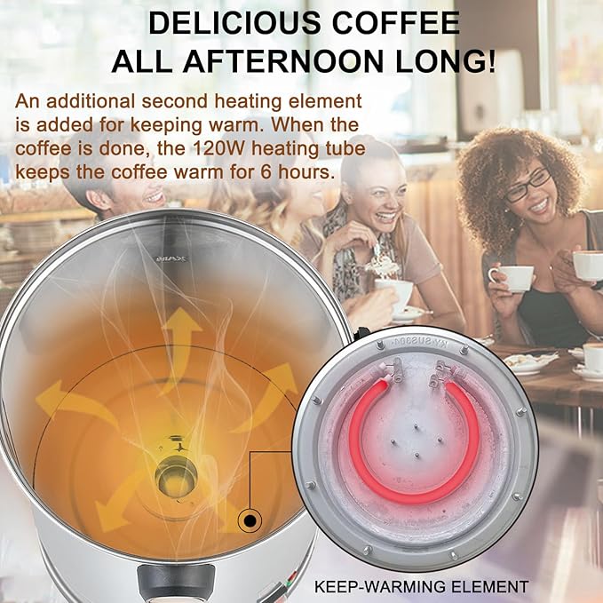 Commercial Coffee Maker 100 Cup Coffee Urn Hot Beverage Dispenser 4 Gallon 16L Large Coffee Urn Dual Layers 304 Stainless Steel 1300W Fast Brew Percolator For Business Catering Church