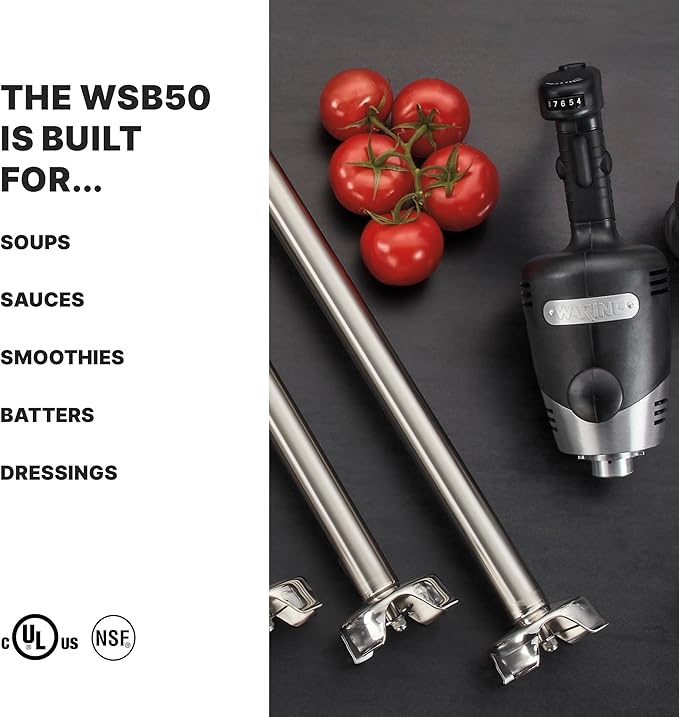 Waring Commerical WSB50 Big Stix Heavy Duty Immersion Blender 12 Removable Shaft 1 HP/700 Watt Variable Speed Motor 120V 5-15 Phase PlugBlack/Silver