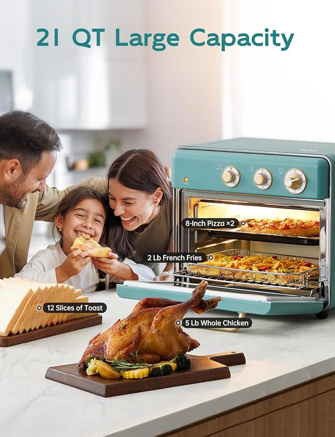 Neretva [21 QT&amp 6-in-1] Toaster Oven &amp Air Fryer Compact Toaster Ovens Countertop with 5 Slices 1500W Rapid Heat Air Fryer Toaster Oven Combo Stainless Steel for Bake/Toast/Broil/Air Fryer/De