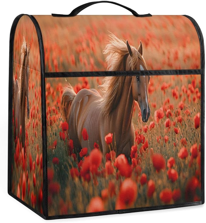 cfpolar Kitchen Aid Mixer Cover Compatible with 6-8 Quarts Animal Horse Red Flower Stand Mixer Cover Kitchen Aid Mixers Accessories Appliance Organizer Bag Dust Covers with Zipper Pocket