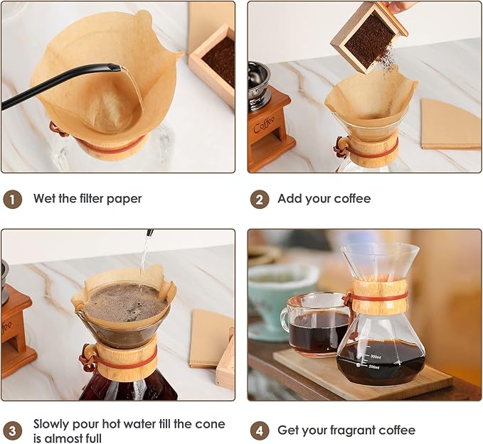 Puricon Pour Over Coffee Maker 15 oz with 40 Paper Filters Glass Coffee Dripper Holds 1 to 2 Cups Carafe Brewer for Home/Cafe Restaurant