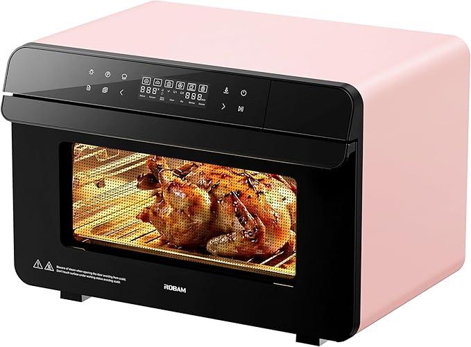 ROBAM Toaster Air Fryer Combi Oven Countertop Steam Oven 20-in-1 with Convection Steam Roast &amp Bake Multi-Stage Cooking Self-Clean 7 Modes 30 Built-In Recipes for Kitchen Pizza Baking (Pink)