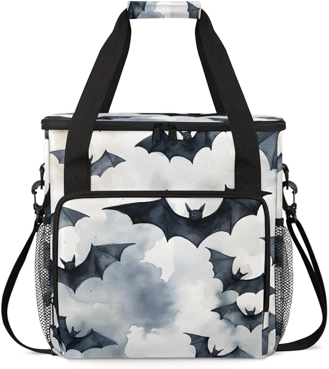 Halloween Bat Coffee Maker Carrying Bag Oil Painting Bat Travel Storage Bag Compatible with K-Mini or K-Mini Plus Single Serve Coffee Brewer Carrying Case with Multiple Pockets &amp Shoulder Strap