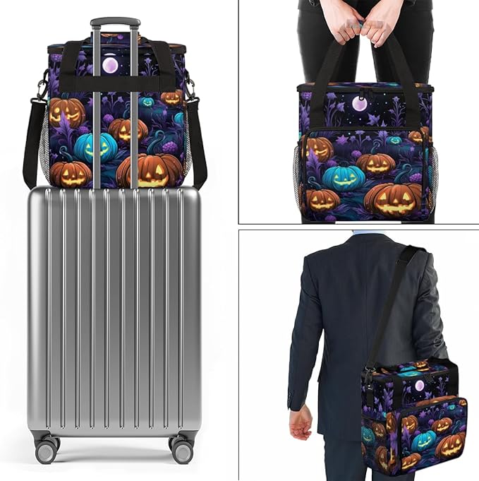 Gothic Moon Halloween Pumpkin Coffee Maker Carrying Bag Travel Storage Bag Compatible with K-Mini or K-Mini Plus Single Serve Coffee Brewer Carrying Case with Multiple Pockets &amp Shoulder Strap