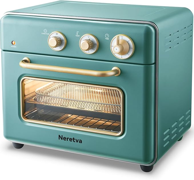 Neretva [21 QT&amp 6-in-1] Toaster Oven &amp Air Fryer Compact Toaster Ovens Countertop with 5 Slices 1500W Rapid Heat Air Fryer Toaster Oven Combo Stainless Steel for Bake/Toast/Broil/Air Fryer/De