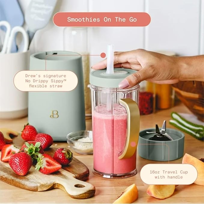 Personal Blender 240W with 12-Piece Set Portable Smoothie Maker with Travel Cups for Protein Shakes Juices and Smoothies (Sage Green)