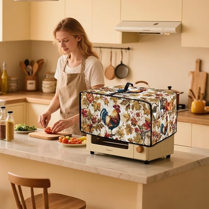 Rooster Plant Print Toaster Oven Air Fryer Cover Dust Protection Heavy Duty Microwave Toaster Oven Cover Small Kitchen Appliance Dust Covers M