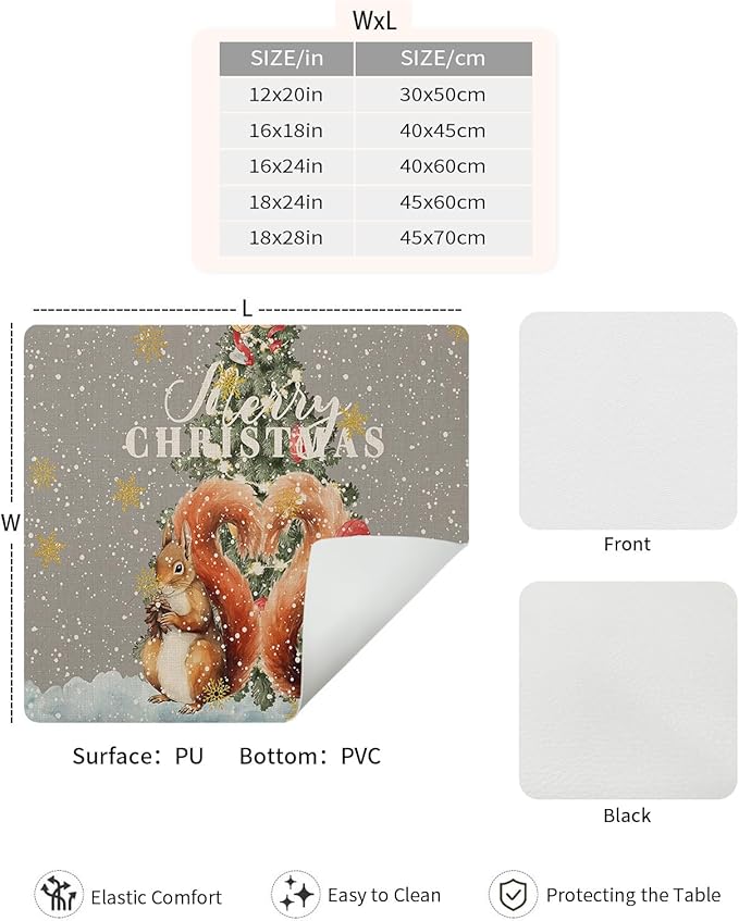 Coffee Mat Coffee Bar Mat for Countertops Merry Christmas Squirrel with Xmas Trees Gray Absorbent Coffee Maker Mat Rubber Backed Dish Drying Mat for Coffee Espresso Machine Coffee Maker 16x24