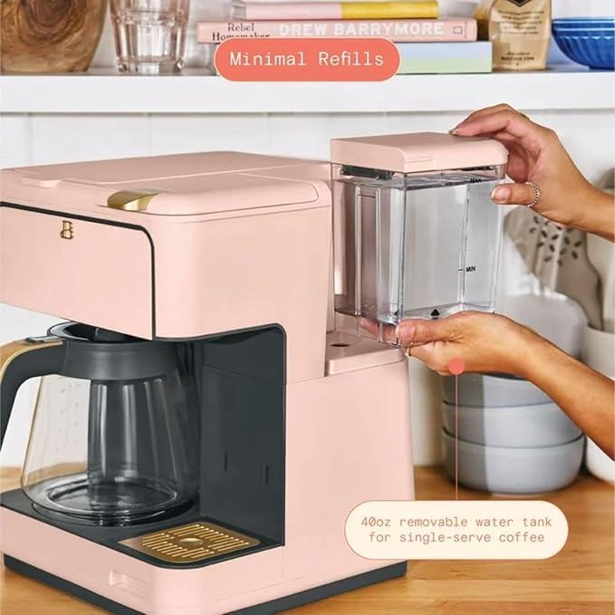 Dual Function Coffee Maker with 12 Cup Drip Brewing and Single Cup Option Programmable Control Panel (Rose)