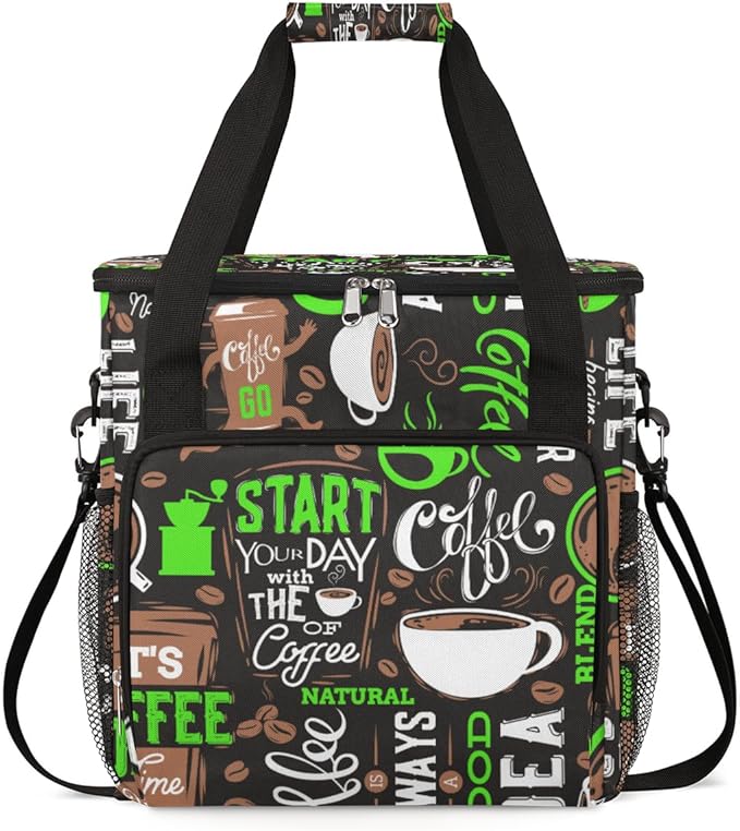 Green Start Your Day Coffee Coffee Maker Carrying Bag Coffee Machine Travel Storage Bag Compatible with K-Mini or K-Mini Plus Portable Single Serve Coffee Brewer Case with Pockets for K-Cup Pods